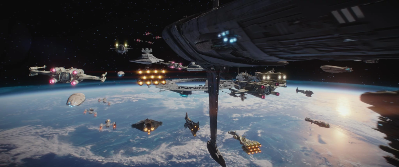 Las Cañoneras clase Brak’tok aparecen en la batalla de Scarif en Rogue One. Hay dos: una solo en la parte inferior derecha, y otra en la parte trasera, a la izquierda del Destructor Estelar. Imagen: Lucasfilm